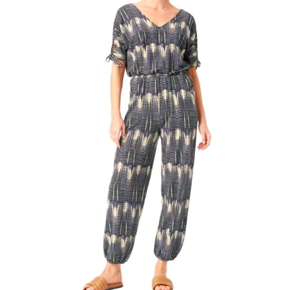 Garnet Hill Tie-Sleeve Knit Jumpsuit (M)